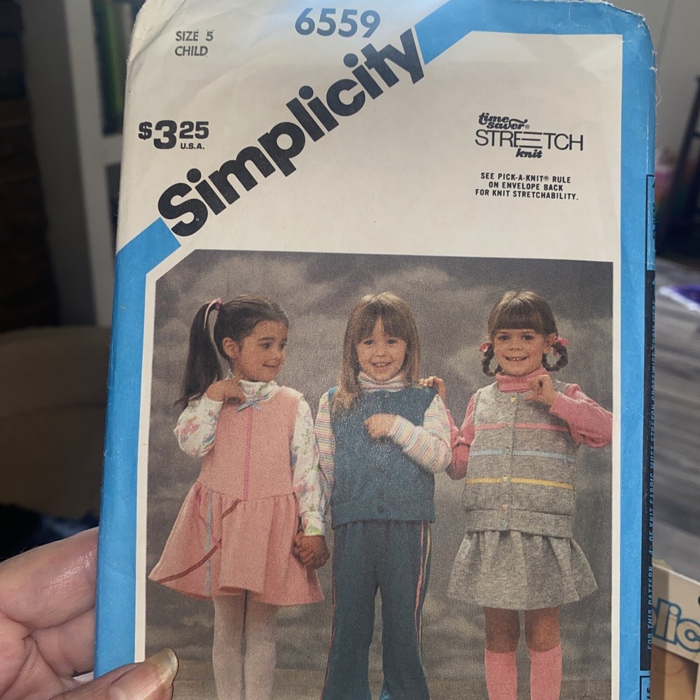 Vintage Simplicity 6559 Girls Sewing Pattern Size 5 Jumper Pants Vest Cut